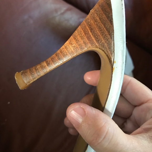 Bebe Leather Upper White Heel Sandals - Picture 8 of 9